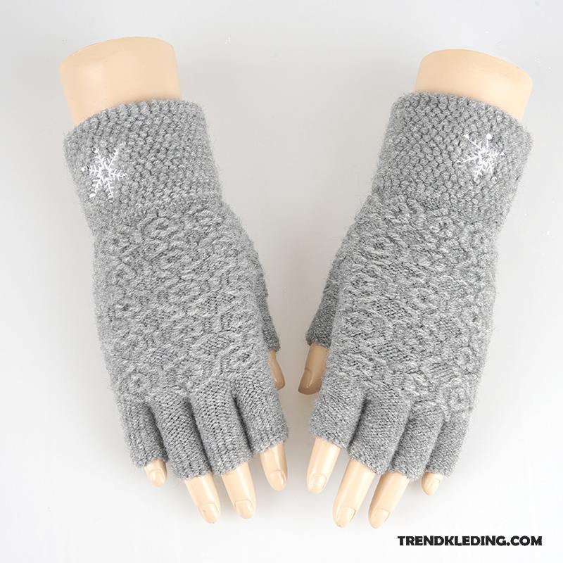 Handschoenen Dames Halve Vinger Breien Student Winter Blijf Warm Wollen Effen Kleur