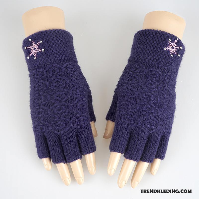 Handschoenen Dames Halve Vinger Breien Student Winter Blijf Warm Wollen Effen Kleur