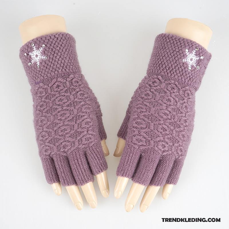 Handschoenen Dames Halve Vinger Breien Student Winter Blijf Warm Wollen Effen Kleur