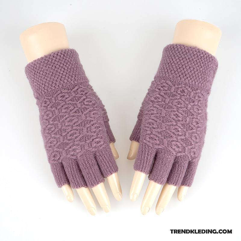 Handschoenen Dames Halve Vinger Breien Student Winter Blijf Warm Wollen Effen Kleur