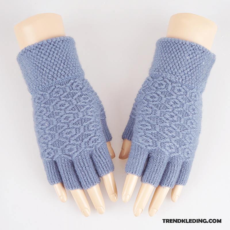 Handschoenen Dames Halve Vinger Breien Wollen Schattig Winter Student Donkerblauw