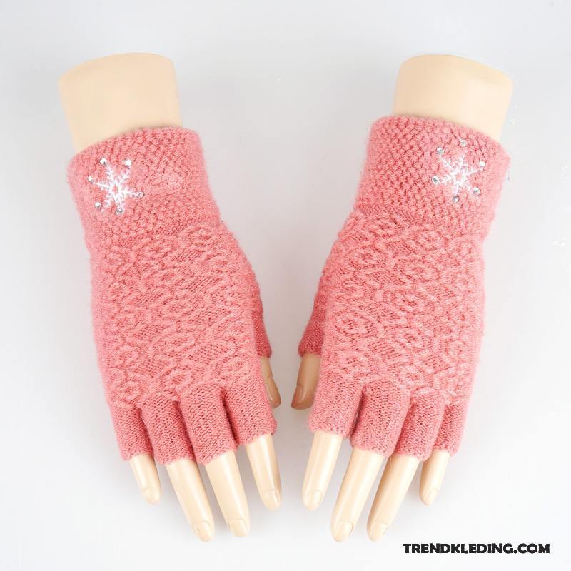 Handschoenen Dames Halve Vinger Breien Wollen Schattig Winter Student Donkerblauw