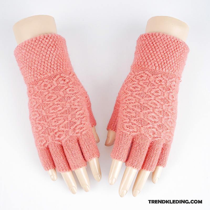 Handschoenen Dames Halve Vinger Breien Wollen Schattig Winter Student Donkerblauw