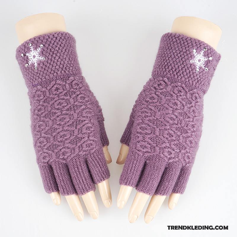 Handschoenen Dames Halve Vinger Breien Wollen Schattig Winter Student Donkerblauw