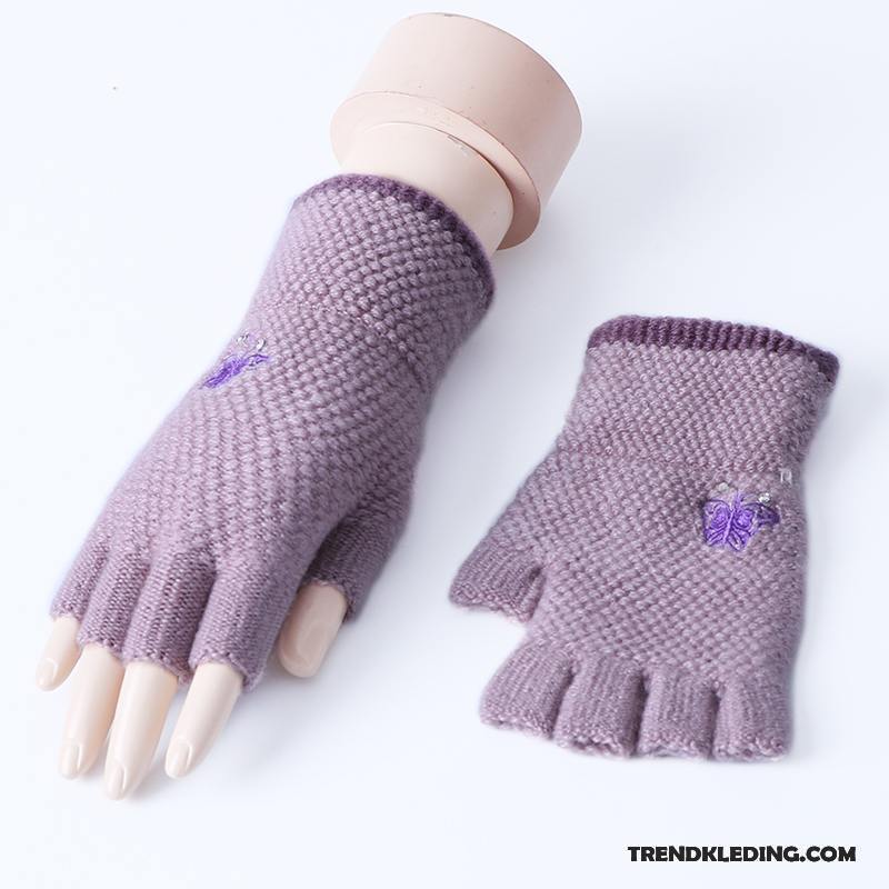 Handschoenen Dames Halve Vinger Student Blijf Warm Breien Herfst Winter Donkerblauw