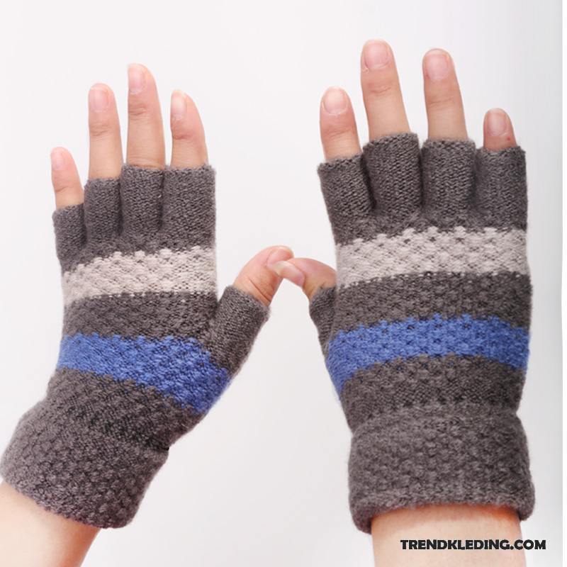 Handschoenen Dames Heren Breien Student Winter Verdikken Halve Vinger Blauw