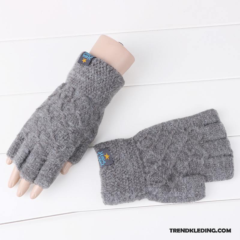 Handschoenen Dames Heren Breien Student Winter Verdikken Halve Vinger Blauw