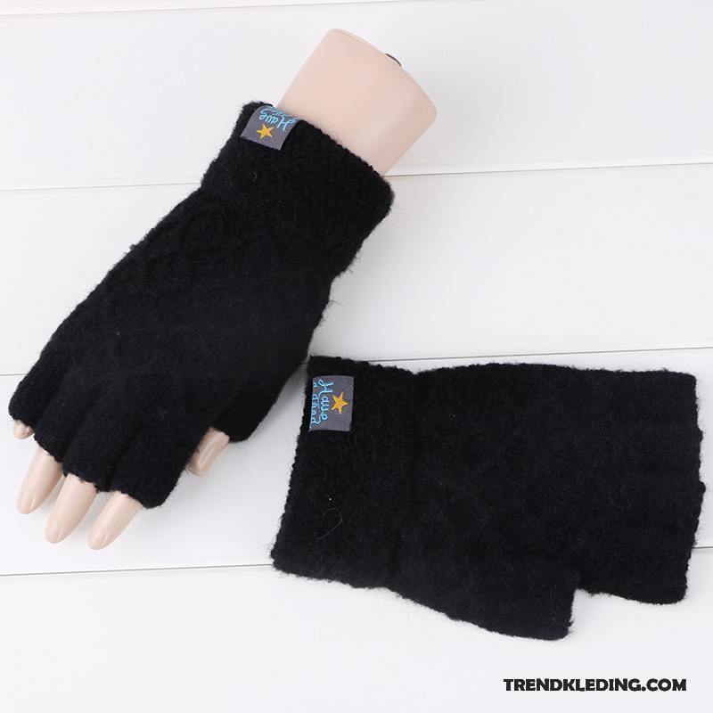 Handschoenen Dames Heren Breien Student Winter Verdikken Halve Vinger Blauw