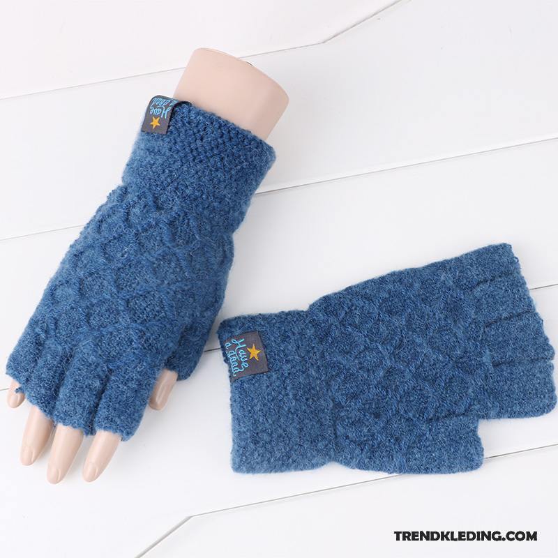 Handschoenen Dames Heren Breien Student Winter Verdikken Halve Vinger Blauw