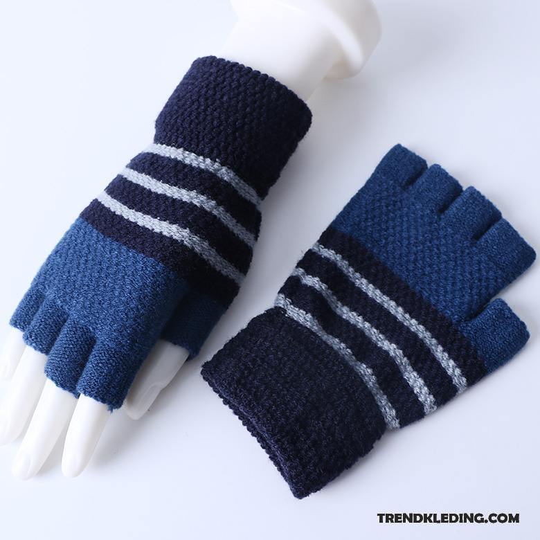 Handschoenen Dames Heren Breien Student Winter Verdikken Halve Vinger Blauw