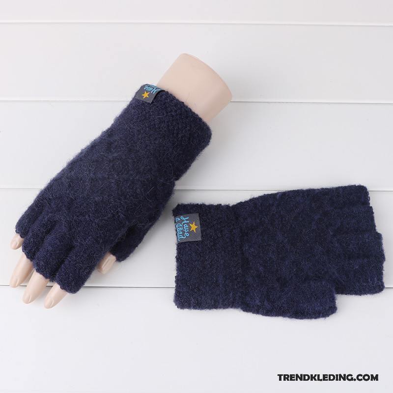 Handschoenen Dames Heren Breien Student Winter Verdikken Halve Vinger Blauw