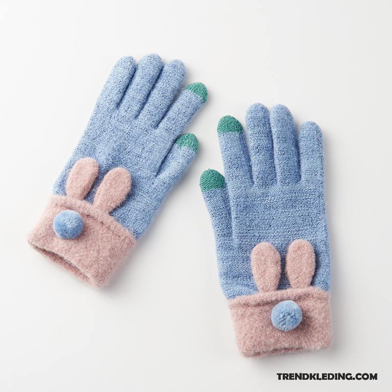 Handschoenen Dames Herfst Schattig Student Blijf Warm Verdikken Wollen Marineblauw
