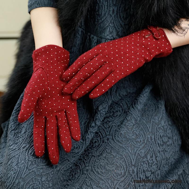 Handschoenen Dames Mode Wol Vijf Vingers Winter Breien Autorijden Rood