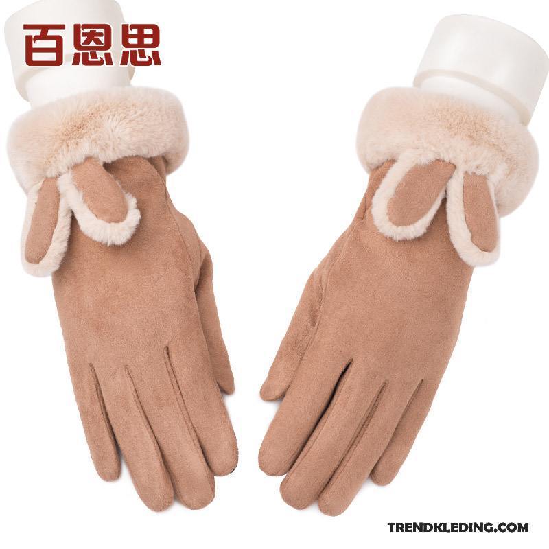 Handschoenen Dames Pluche Verdikken Winter Blijf Warm Schattig Vijf Vingers Roze