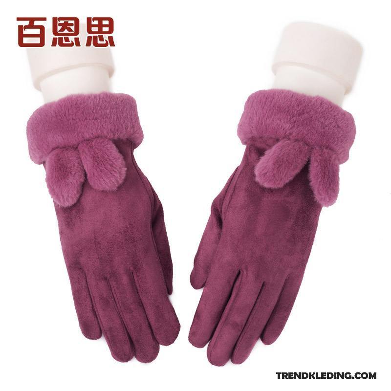 Handschoenen Dames Pluche Verdikken Winter Blijf Warm Schattig Vijf Vingers Roze