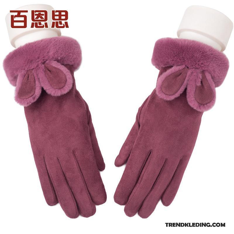 Handschoenen Dames Pluche Verdikken Winter Blijf Warm Schattig Vijf Vingers Roze