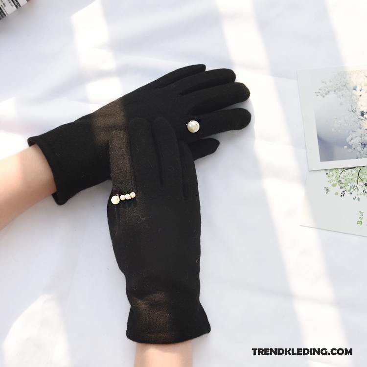 Handschoenen Dames Schattig Parel Cyclus Touchscreen Decoratie Kasjmier Geel Beige