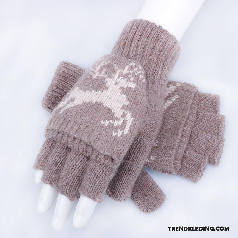 Handschoenen Dames Student Schattig Blijf Warm Breien Herfst Wollen Grijs
