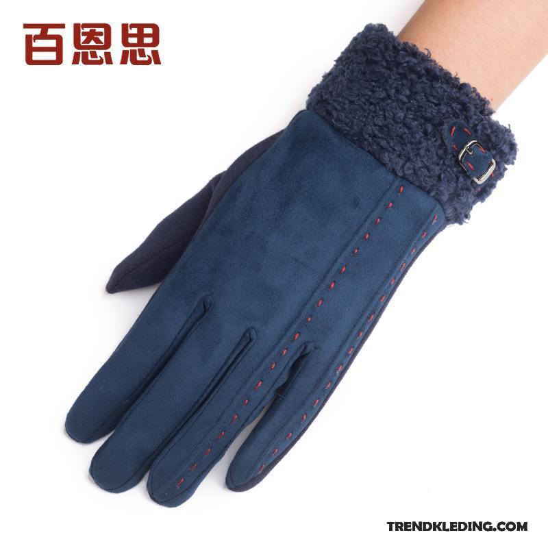 Handschoenen Dames Trend Blijf Warm Herfst Pluche Winter Donkerblauw