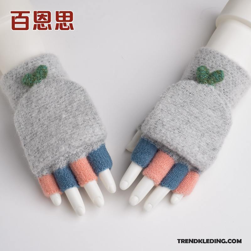 Handschoenen Dames Verdikken Blijf Warm Breien Schattig Herfst Wollen Blauw