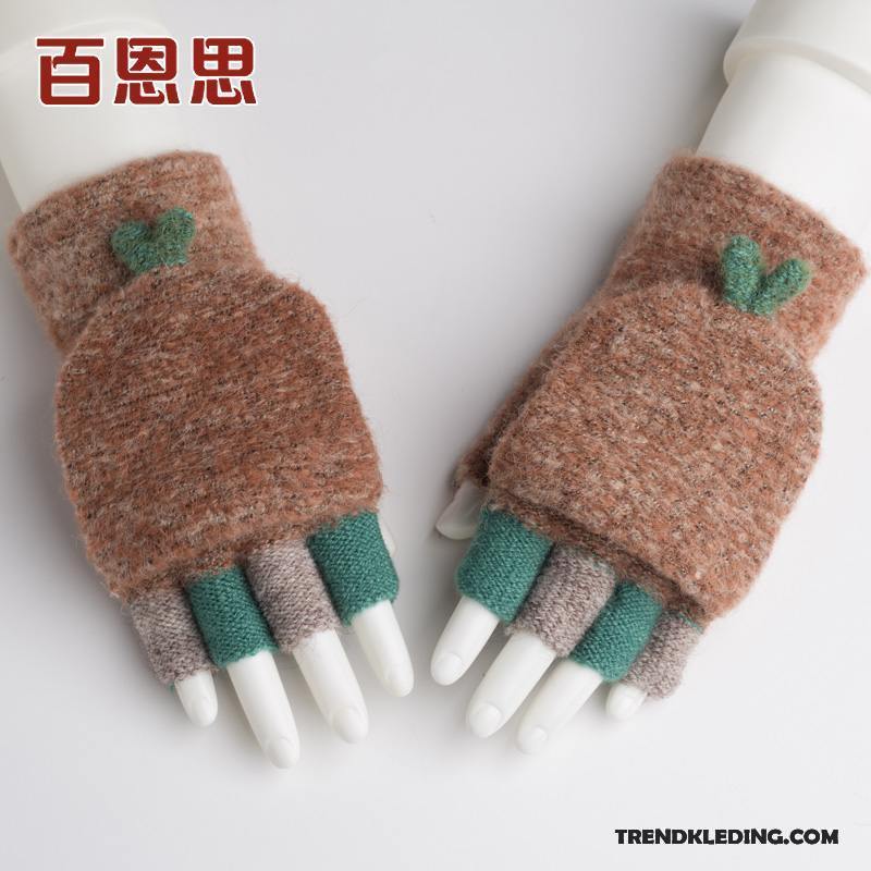Handschoenen Dames Verdikken Blijf Warm Breien Schattig Herfst Wollen Blauw