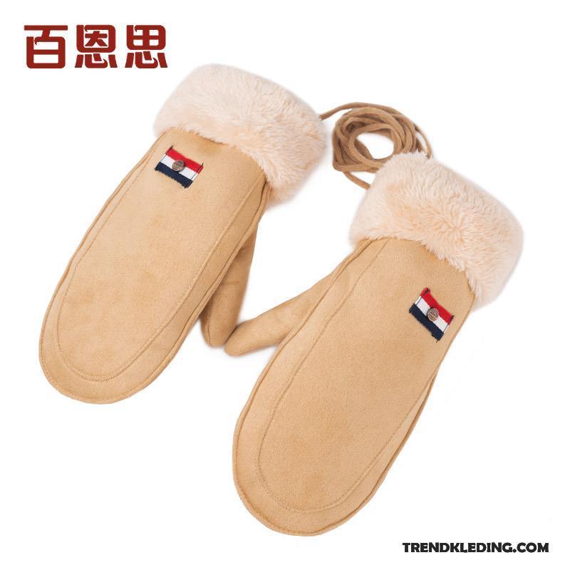 Handschoenen Dames Verdikken Winter Student Kasjmier Blijf Warm Pluche Effen Kleur Licht Bruin