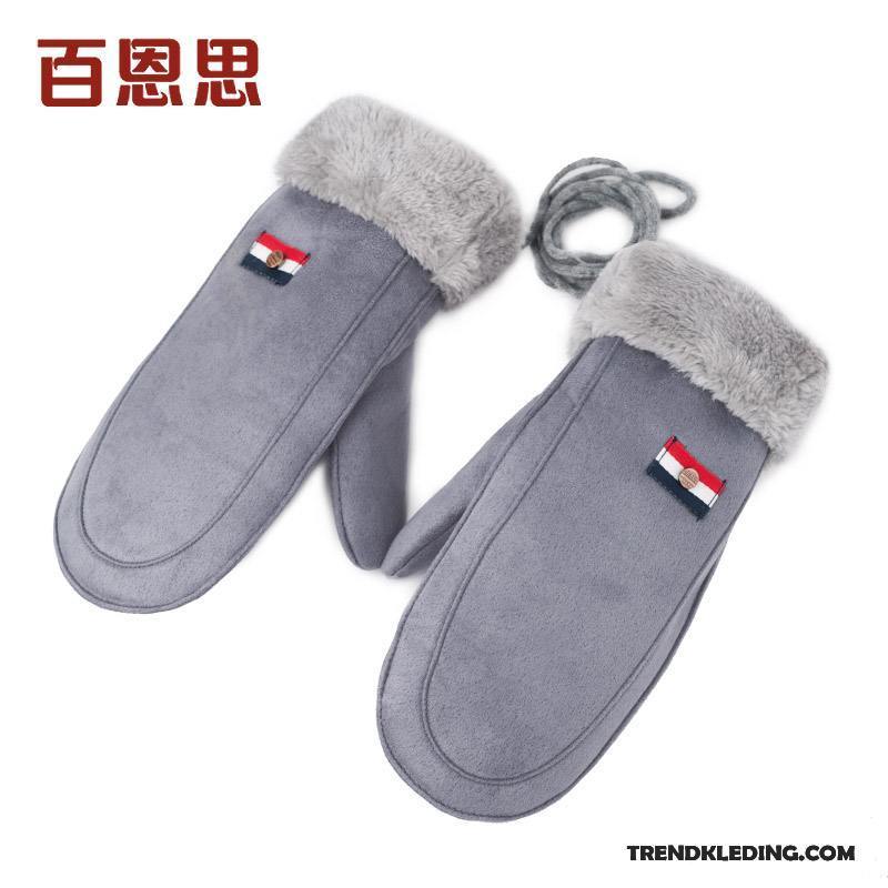 Handschoenen Dames Verdikken Winter Student Kasjmier Blijf Warm Pluche Effen Kleur Licht Bruin