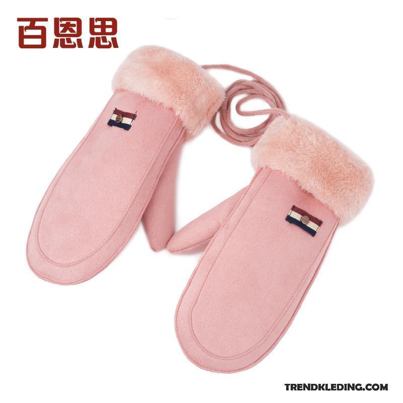 Handschoenen Dames Verdikken Winter Student Kasjmier Blijf Warm Pluche Effen Kleur Licht Bruin