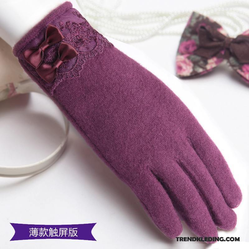 Handschoenen Dames Vlinderdas Herfst Wol Doek Winter Schattig Paars