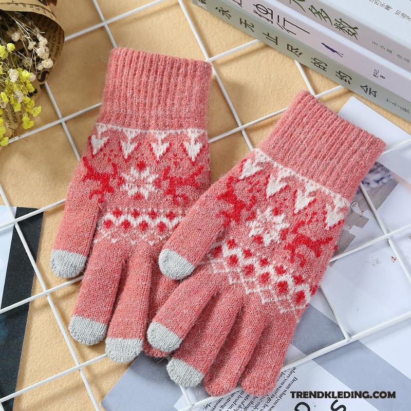 Handschoenen Dames Winter Herfst Cyclus Wollen Blijf Warm Verdikken Purper
