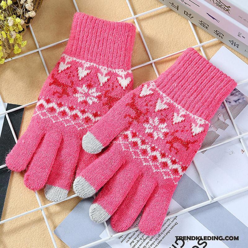 Handschoenen Dames Winter Herfst Cyclus Wollen Blijf Warm Verdikken Purper