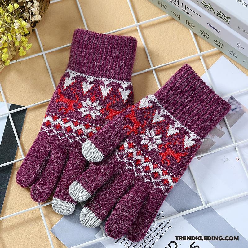 Handschoenen Dames Winter Herfst Cyclus Wollen Blijf Warm Verdikken Purper