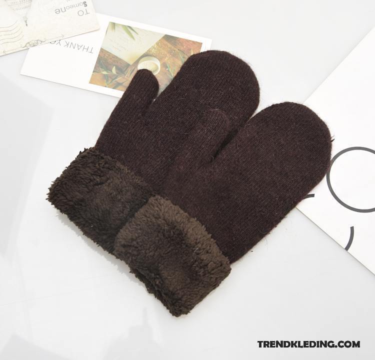 Handschoenen Dames Winter Pluche Verdikken Konijnenbont Wol Blijf Warm Effen Kleur Rood