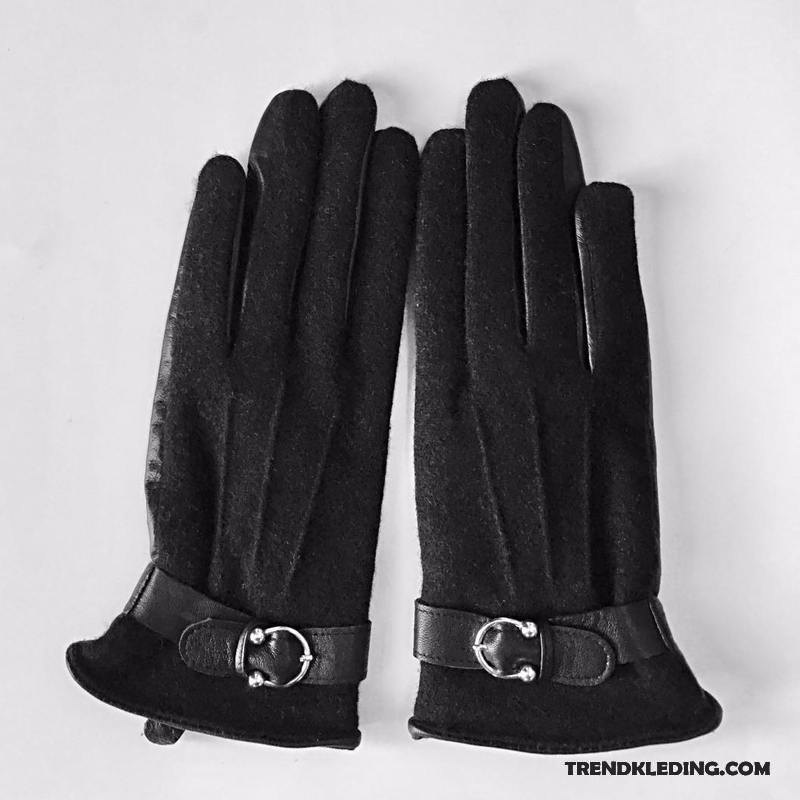 Handschoenen Dames Winter Schapenleer Breien Verdikken Antislip Blijf Warm Rood