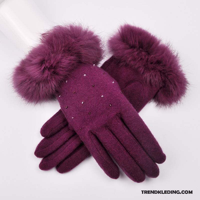 Handschoenen Dames Winter Schattig Herfst Doek Blijf Warm Wol Purper