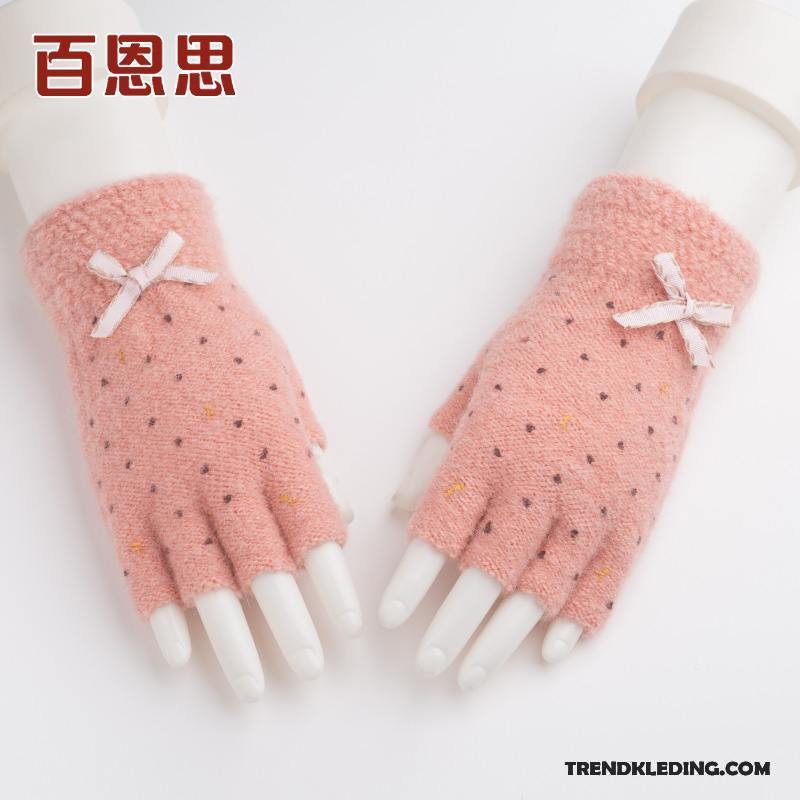 Handschoenen Dames Winter Student Halve Vinger Wollen Schattig Blijf Warm Donkerblauw