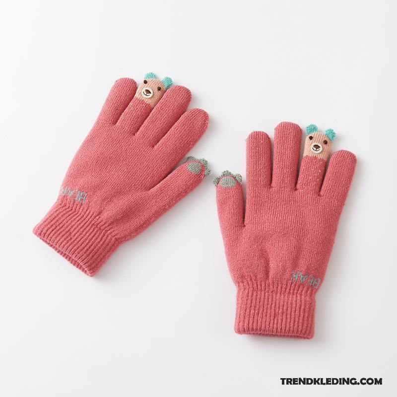 Handschoenen Dames Winter Touchscreen Fluweel Verdikken Schattig Blijf Warm Roze