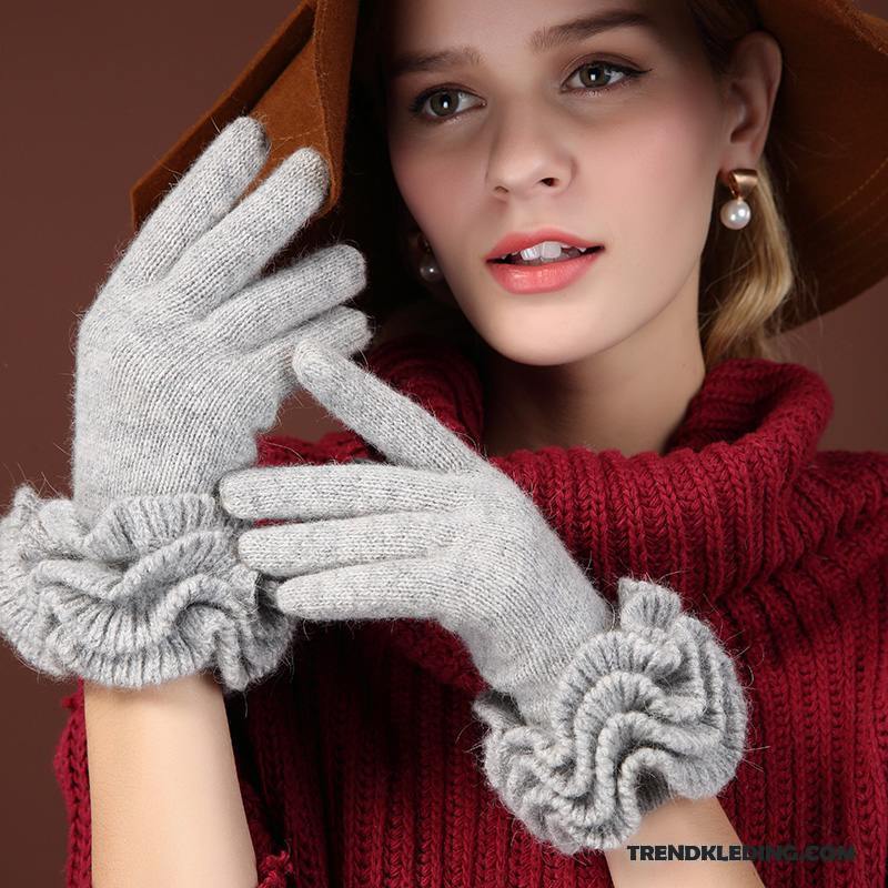 Handschoenen Dames Wol Wollen Dun Winter Bloemen Herfst Rood