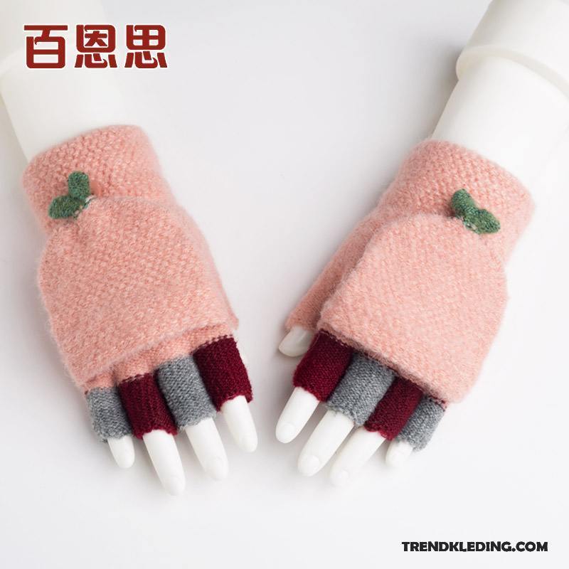 Handschoenen Dames Wollen Pluche Schattig Touchscreen Mini Blijf Warm Grijs