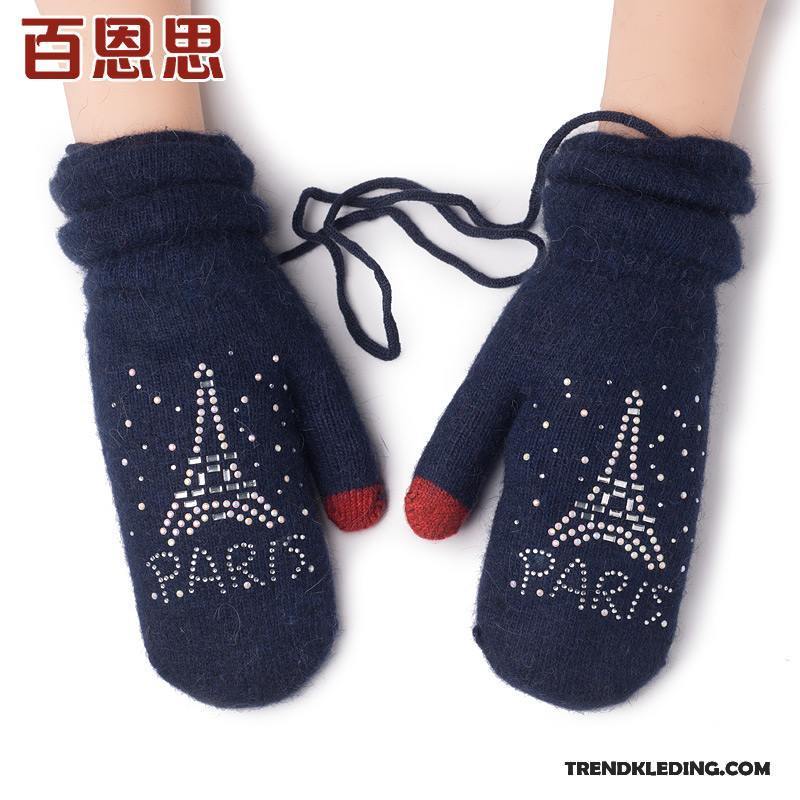 Handschoenen Dames Wollen Student Herfst Winter Breien Blijf Warm Blauw