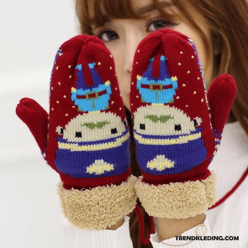 Handschoenen Dames Wollen Verdikken Pluche Blijf Warm Winter Trend Marineblauw