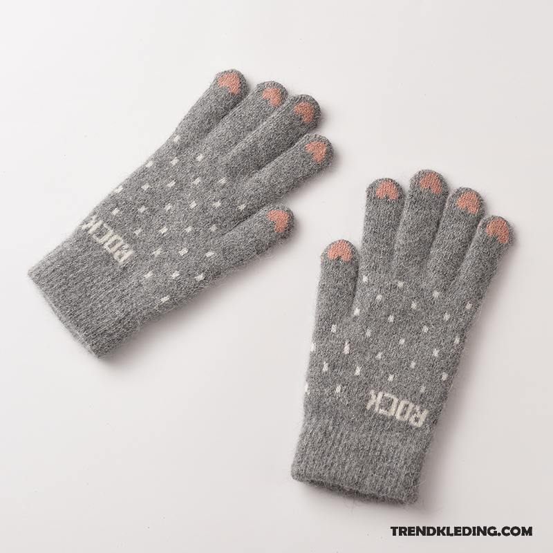 Handschoenen Dames Zoet Vijf Vingers Touchscreen Wollen Schattig Winter Zwart