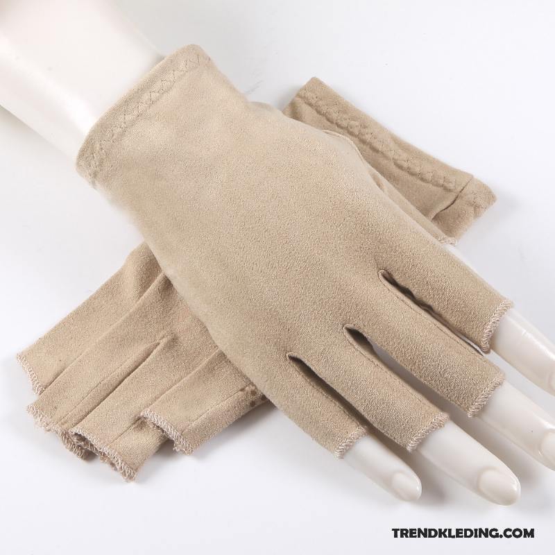 Handschoenen Heren Kasjmier Antislip Dun Absorbens Halve Vinger Zonnebrandcrème Beige