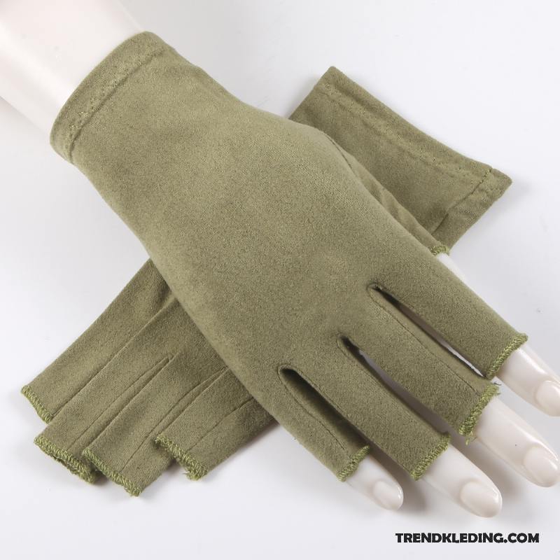 Handschoenen Heren Kasjmier Antislip Dun Absorbens Halve Vinger Zonnebrandcrème Beige