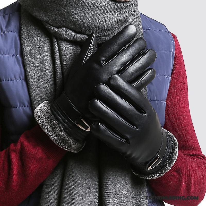 Handschoenen Heren Leer Motorfiets Winddicht Rit Reflecterende Winter Zwart