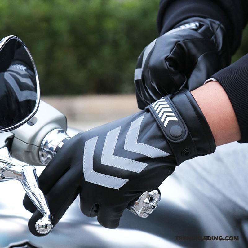 Handschoenen Heren Leer Motorfiets Winddicht Rit Reflecterende Winter Zwart