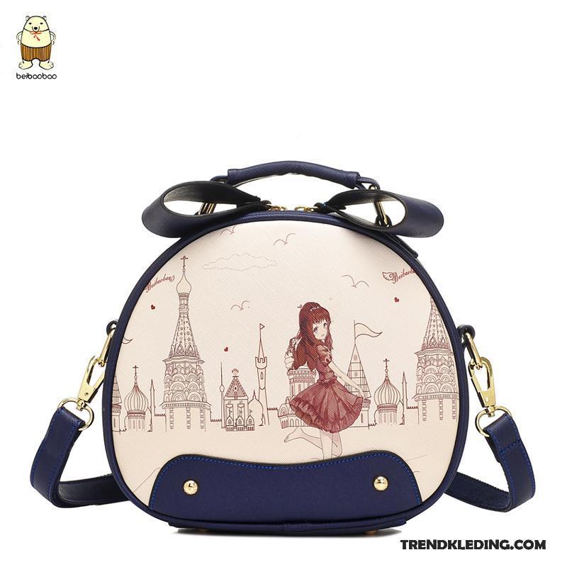 Handtas Dames Nieuw Casual Cartoon Trend Bedrukken Messenger Tas Donkerblauw