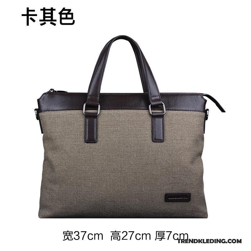 Handtas Heren Aktetas Messenger Tas Business Vintage Canvas Mode Kaki