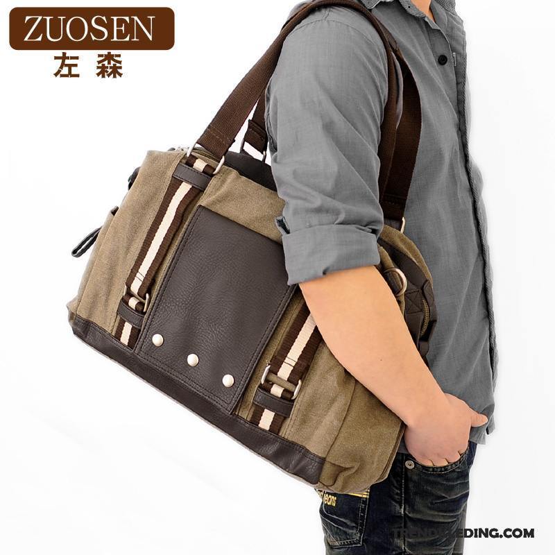 Handtas Heren Canvas Casual Grote Capaciteit Reizen Schoudertas Trend Bruine