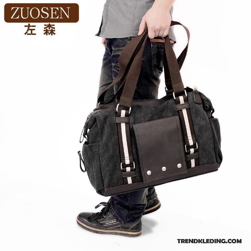 Handtas Heren Canvas Casual Grote Capaciteit Reizen Schoudertas Trend Bruine